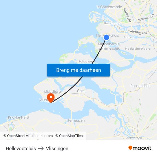 Hellevoetsluis to Vlissingen map