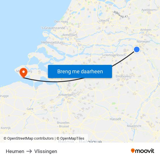 Heumen to Vlissingen map