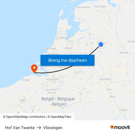 Hof Van Twente to Vlissingen map