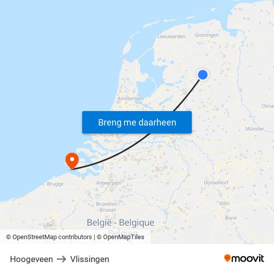 Hoogeveen to Vlissingen map