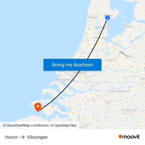 Hoorn to Vlissingen map
