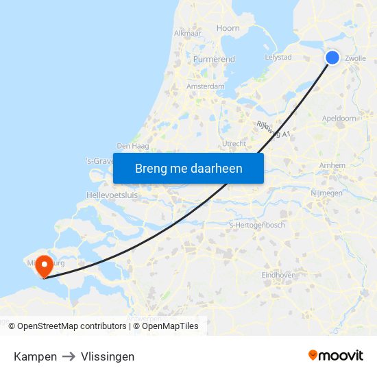 Kampen to Vlissingen map