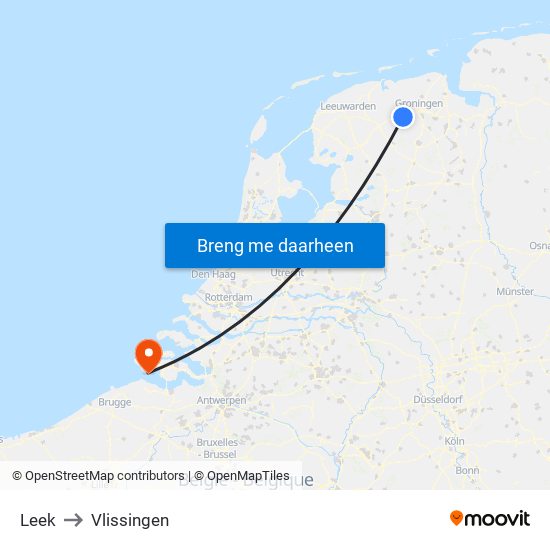 Leek to Vlissingen map