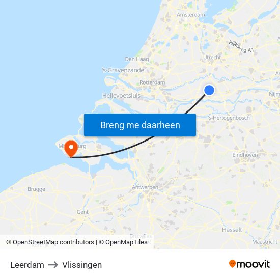 Leerdam to Vlissingen map