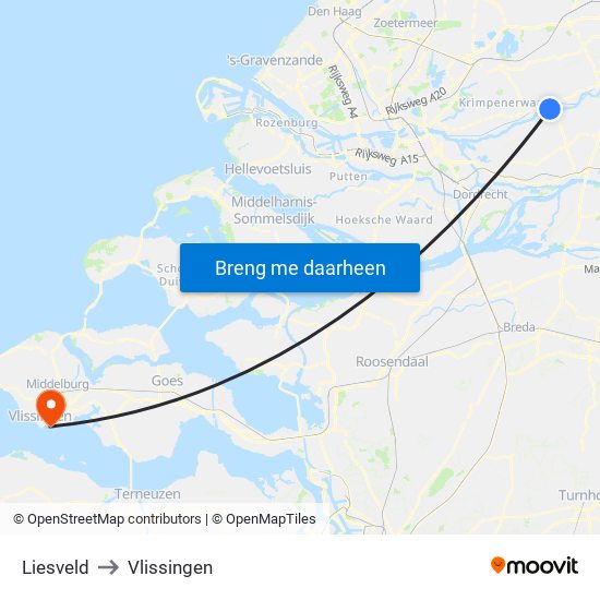 Liesveld to Vlissingen map