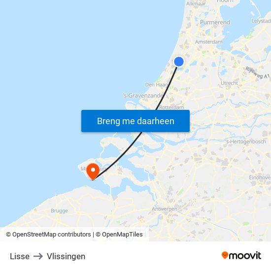 Lisse to Vlissingen map