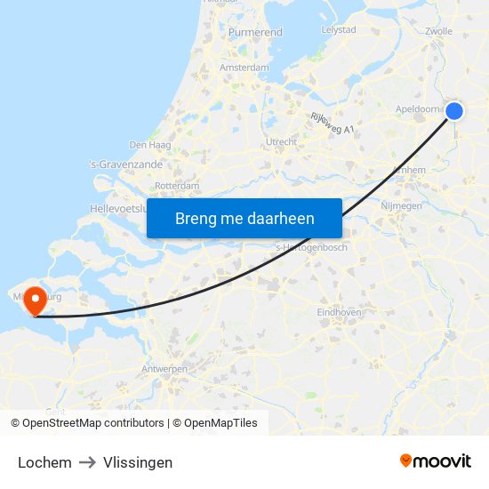 Lochem to Vlissingen map