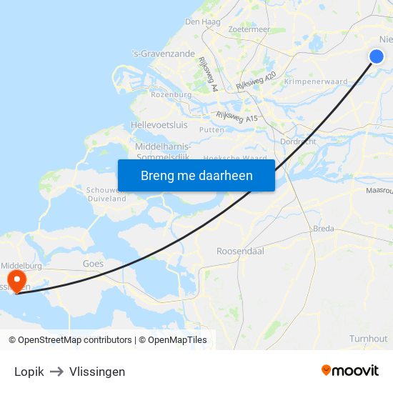 Lopik to Vlissingen map