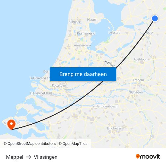 Meppel to Vlissingen map