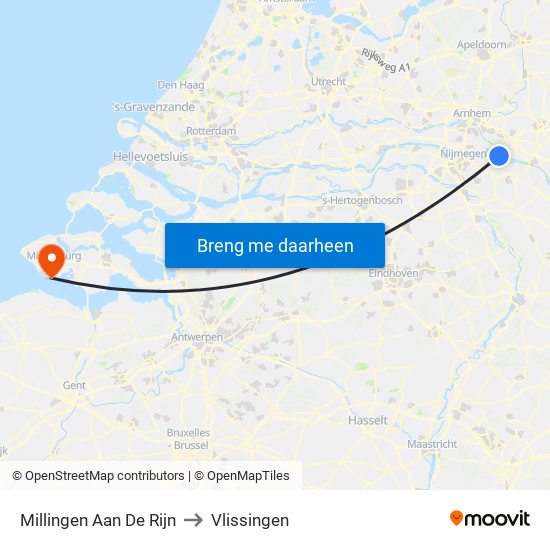 Millingen Aan De Rijn to Vlissingen map