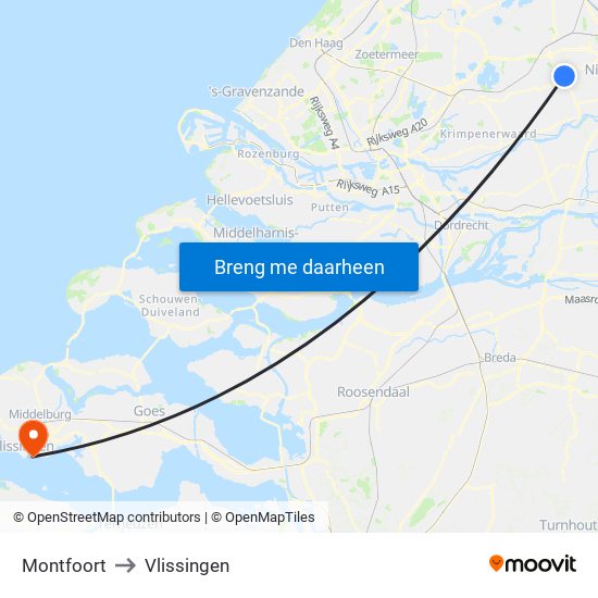 Montfoort to Vlissingen map