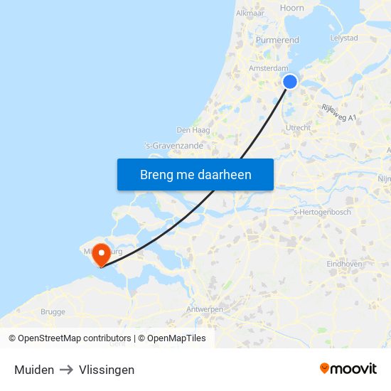 Muiden to Vlissingen map