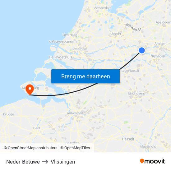 Neder-Betuwe to Vlissingen map