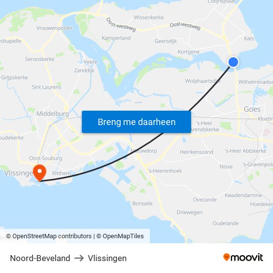 Noord-Beveland to Vlissingen map