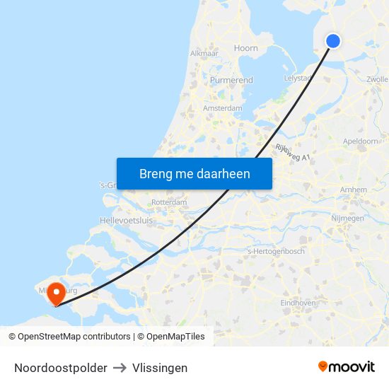 Noordoostpolder to Vlissingen map