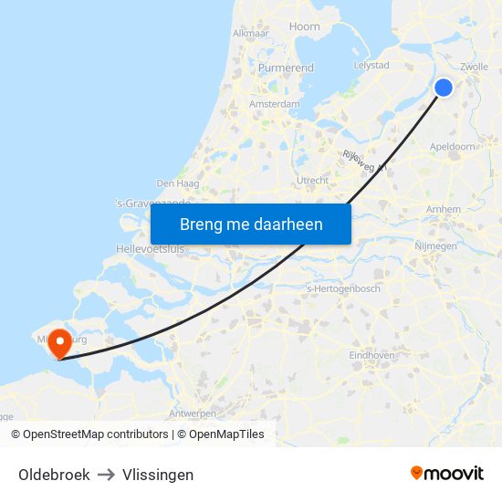 Oldebroek to Vlissingen map