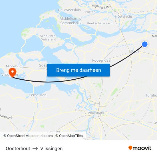 Oosterhout to Vlissingen map