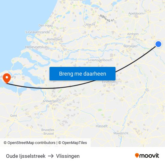 Oude Ijsselstreek to Vlissingen map