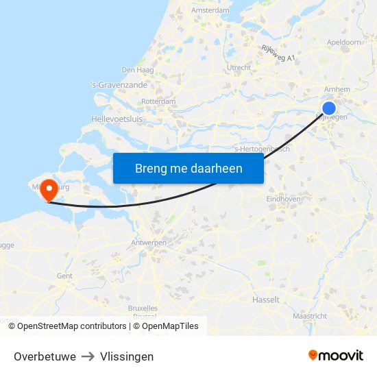 Overbetuwe to Vlissingen map