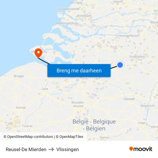 Reusel-De Mierden to Vlissingen map