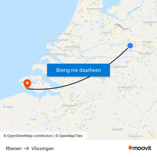 Rhenen to Vlissingen map