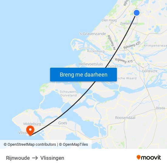 Rijnwoude to Vlissingen map