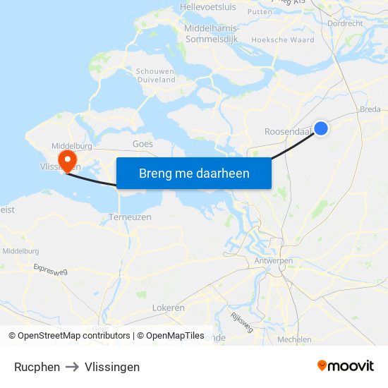 Rucphen to Vlissingen map