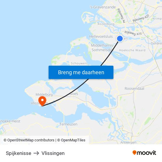 Spijkenisse to Vlissingen map
