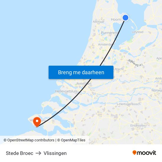 Stede Broec to Vlissingen map