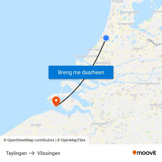 Teylingen to Vlissingen map