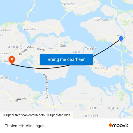 Tholen to Vlissingen map