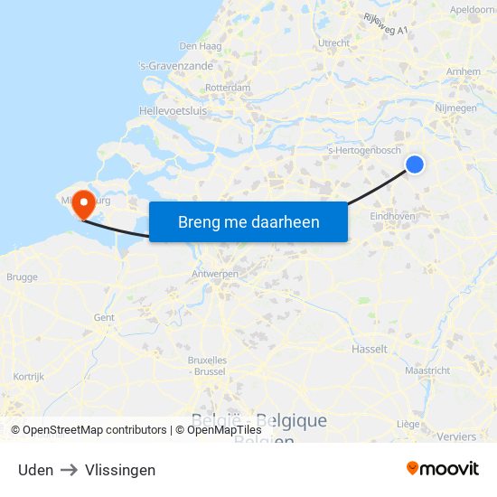 Uden to Vlissingen map