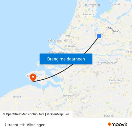 Utrecht to Vlissingen map