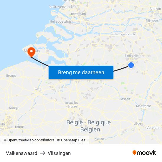 Valkenswaard to Vlissingen map