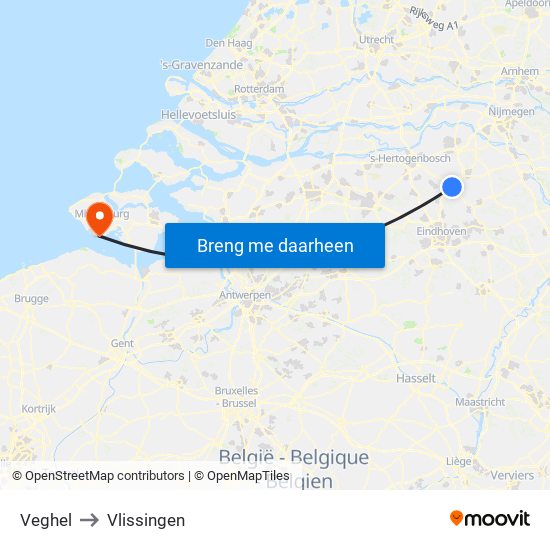 Veghel to Vlissingen map