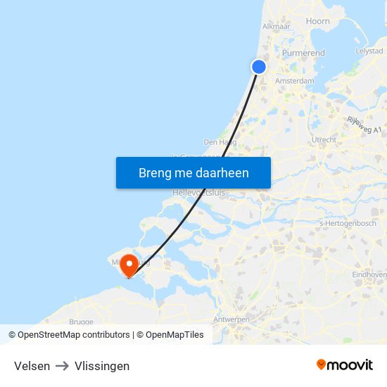 Velsen to Vlissingen map