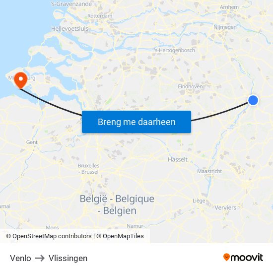 Venlo to Vlissingen map