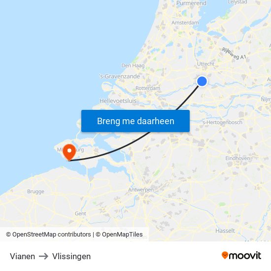 Vianen to Vlissingen map