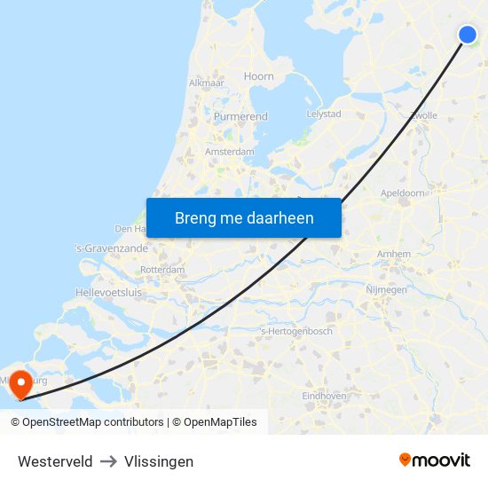 Westerveld to Vlissingen map