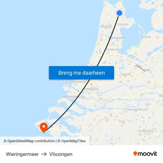 Wieringermeer to Vlissingen map