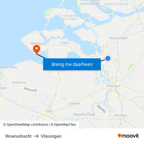 Woensdrecht to Vlissingen map