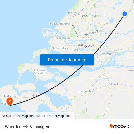 Woerden to Vlissingen map