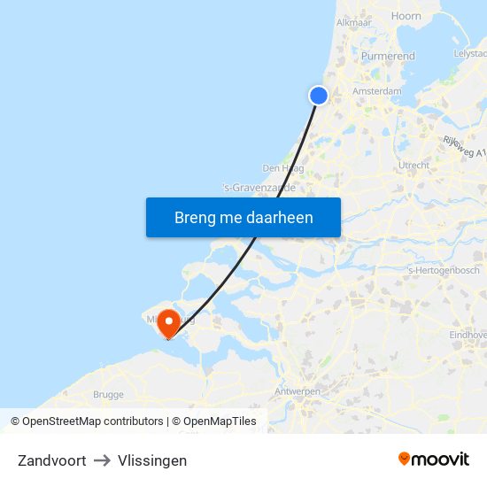 Zandvoort to Vlissingen map