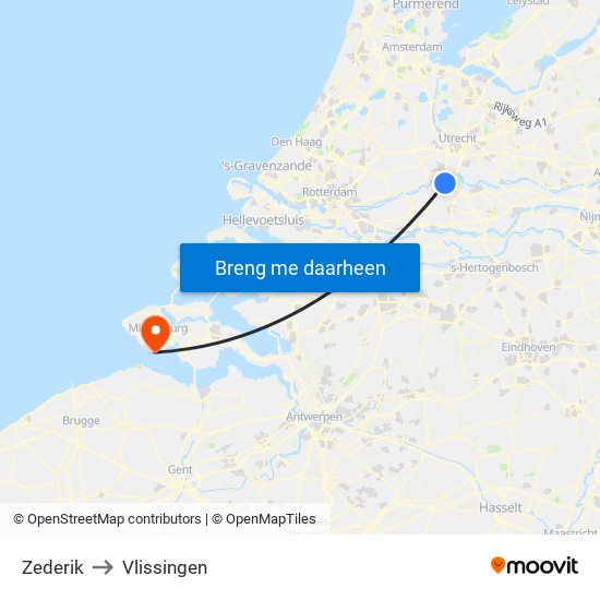 Zederik to Vlissingen map