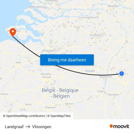 Landgraaf to Vlissingen map
