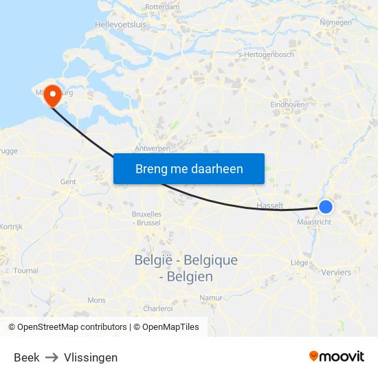 Beek to Vlissingen map