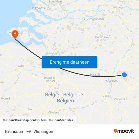 Brunssum to Vlissingen map