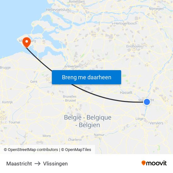 Maastricht to Vlissingen map
