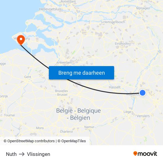 Nuth to Vlissingen map