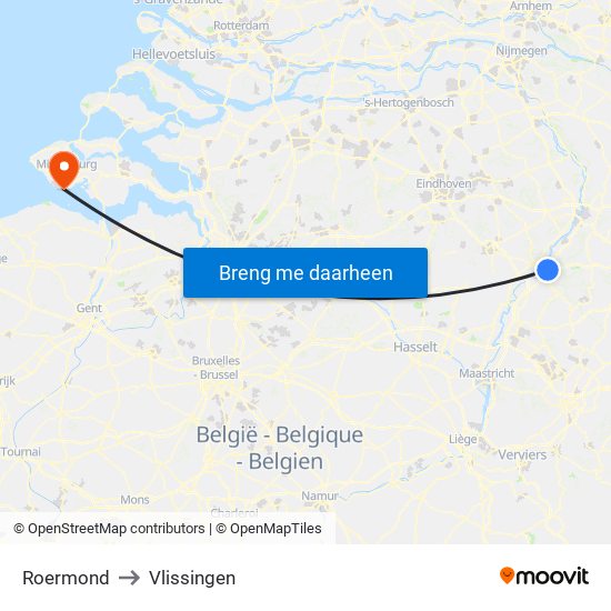 Roermond to Vlissingen map